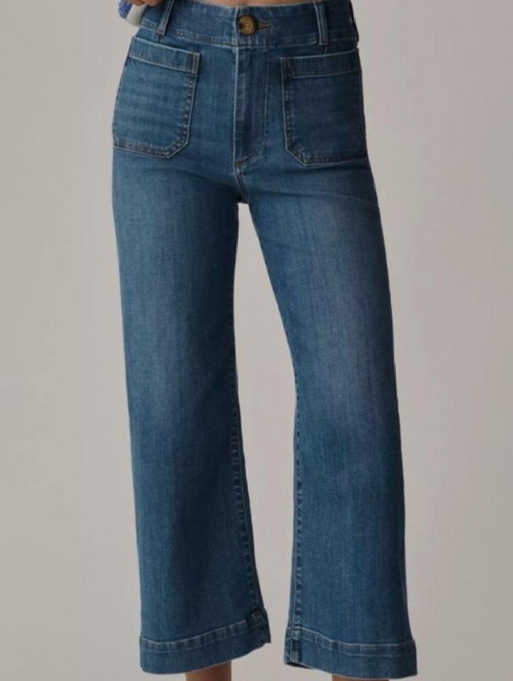 Maeve Mid-Blue Cropped Wide-Leg Jeans Size 27 Preppy Anthropologie